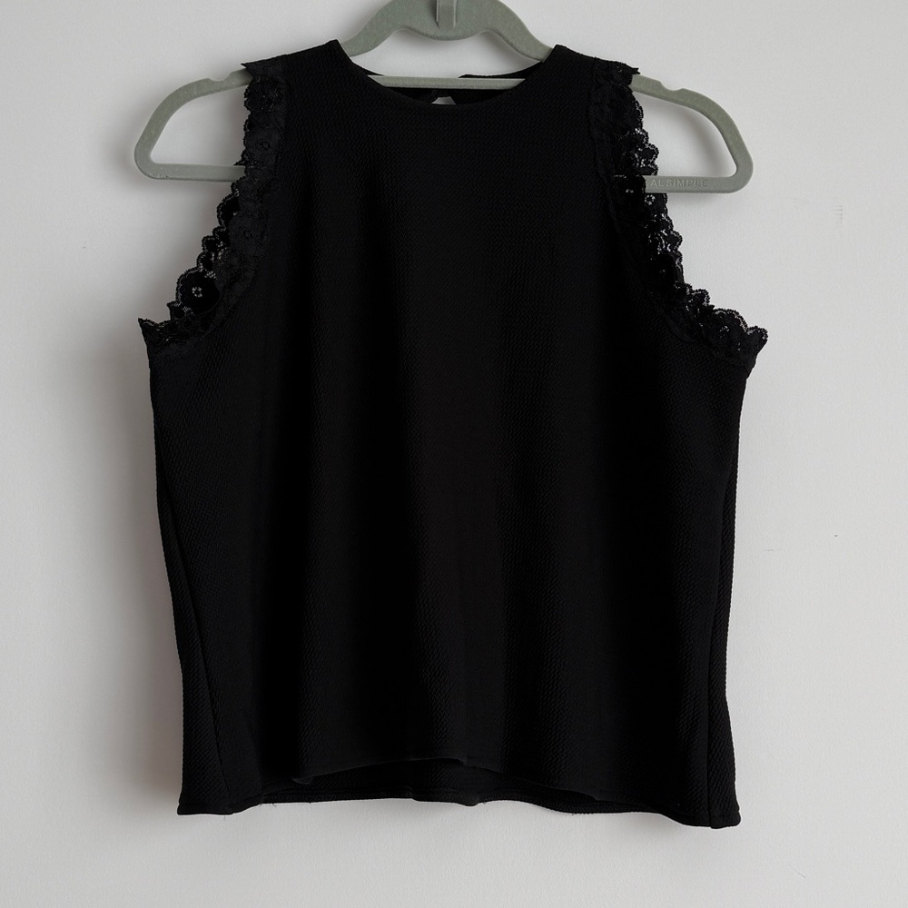 Black Lace-Trim Sleeveless Top